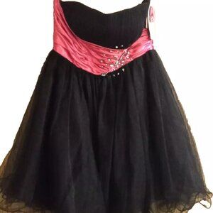 Cinderella Strapless Gown Size 8 – Black Pink Jeweled Prom Holiday Formal Dress